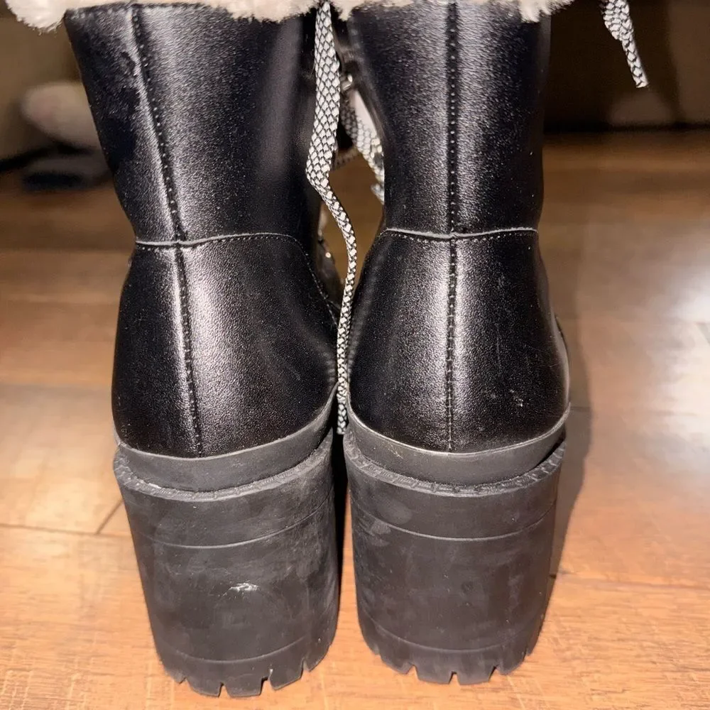 Steve Madden Women's Black Shearling Lace-Up Boots size 10
